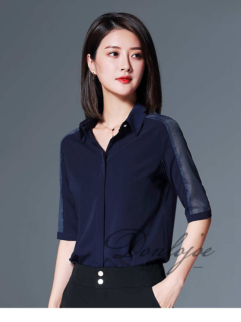 敦乔品牌雪纺衬衫女2020新款夏季职业气质衬衣时尚洋气显瘦五分袖上衣