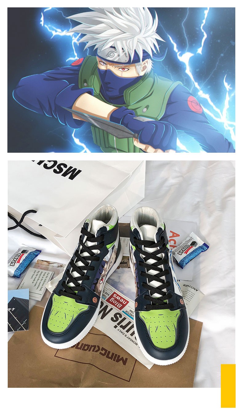 火影忍者联名款加绒高帮板鞋男秋冬季潮男鞋子动漫卡通学生情侣休闲