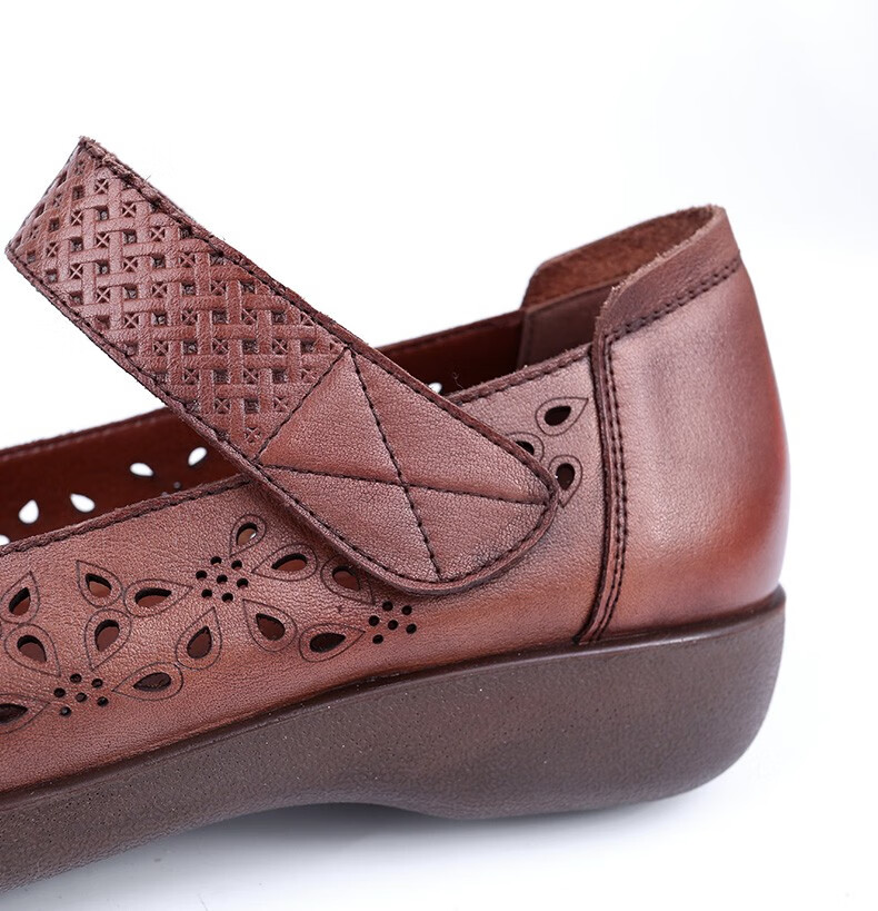 双凤2022春夏新款魔术贴软底镂空坡跟单鞋女妈妈鞋72a2045黑色35