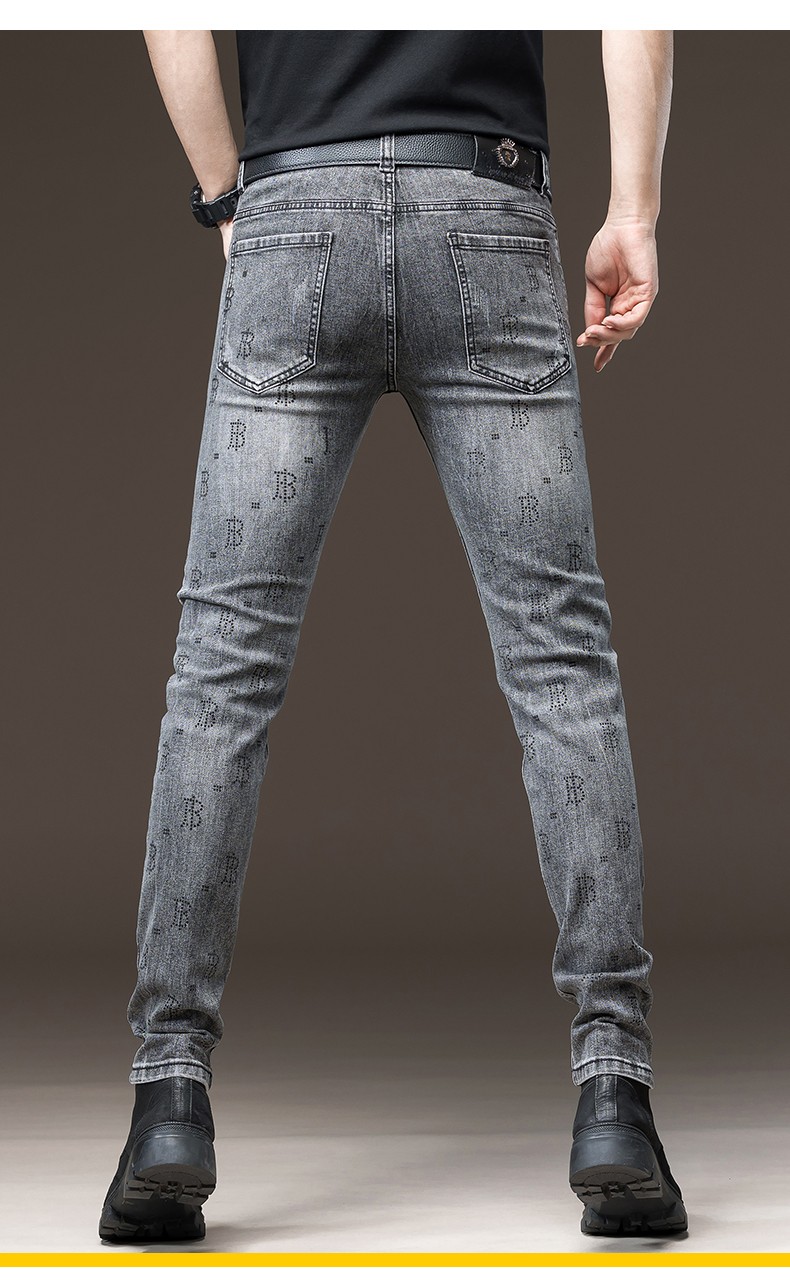 美洲野牛男士牛仔裤修身长裤休闲弹力小脚裤子男生长裤时尚百搭春季