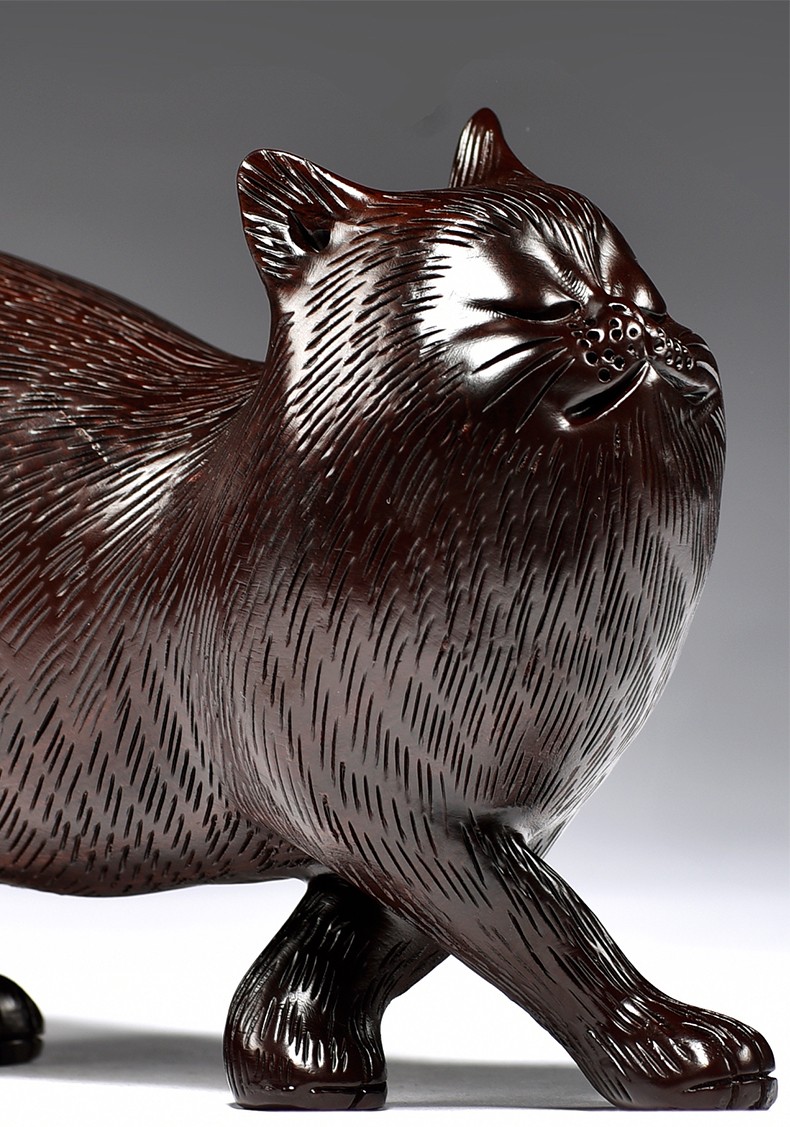 艺永轩黑檀木雕猫摆件工艺品实木动物可爱小猫家居客厅玄关装饰董事长