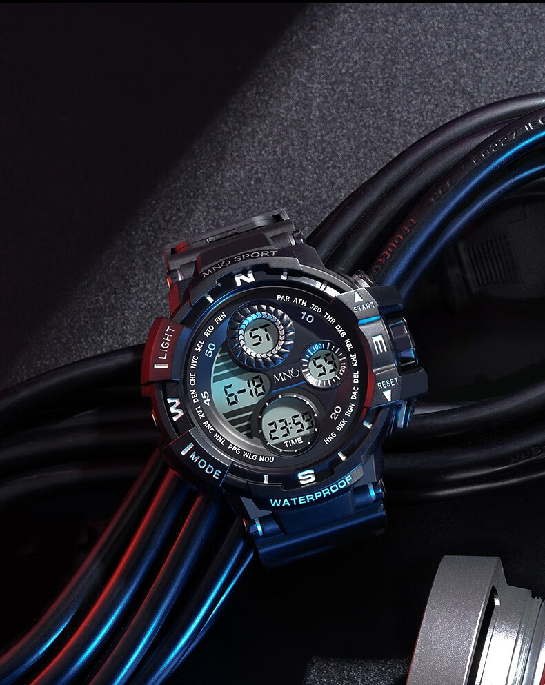 mno梦梭手表男学生电子表时尚青少年运动计时闹钟防水夜光初中生高中