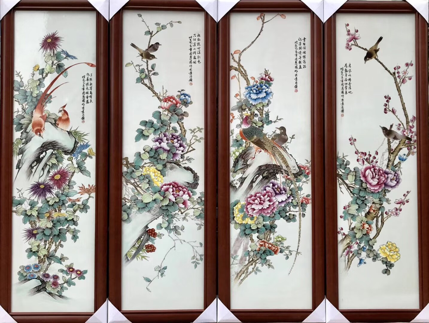 奋行景德镇陶瓷名家手绘瓷板画四季花鸟瓷画家居客厅装饰壁画玄关挂