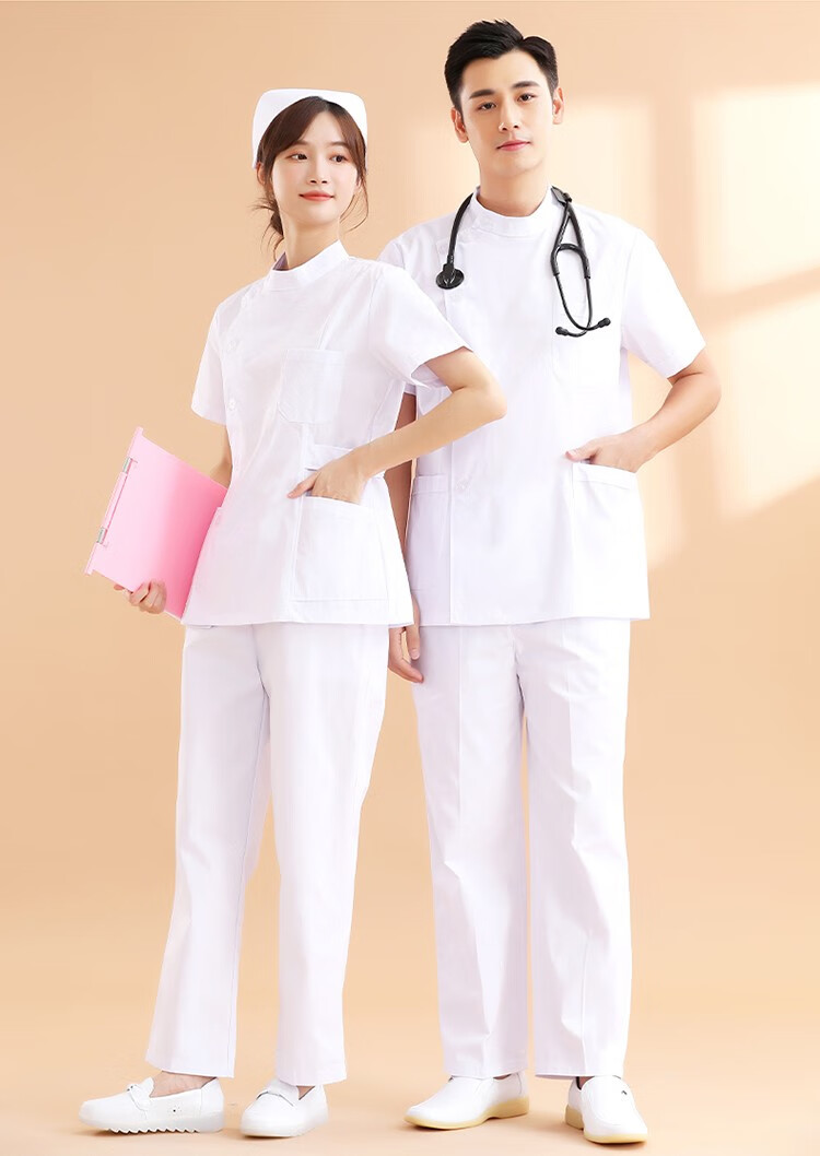 剑潭(jiantan)口腔牙科医生工作服女长袖蓝色圆领护士分体套装夏季