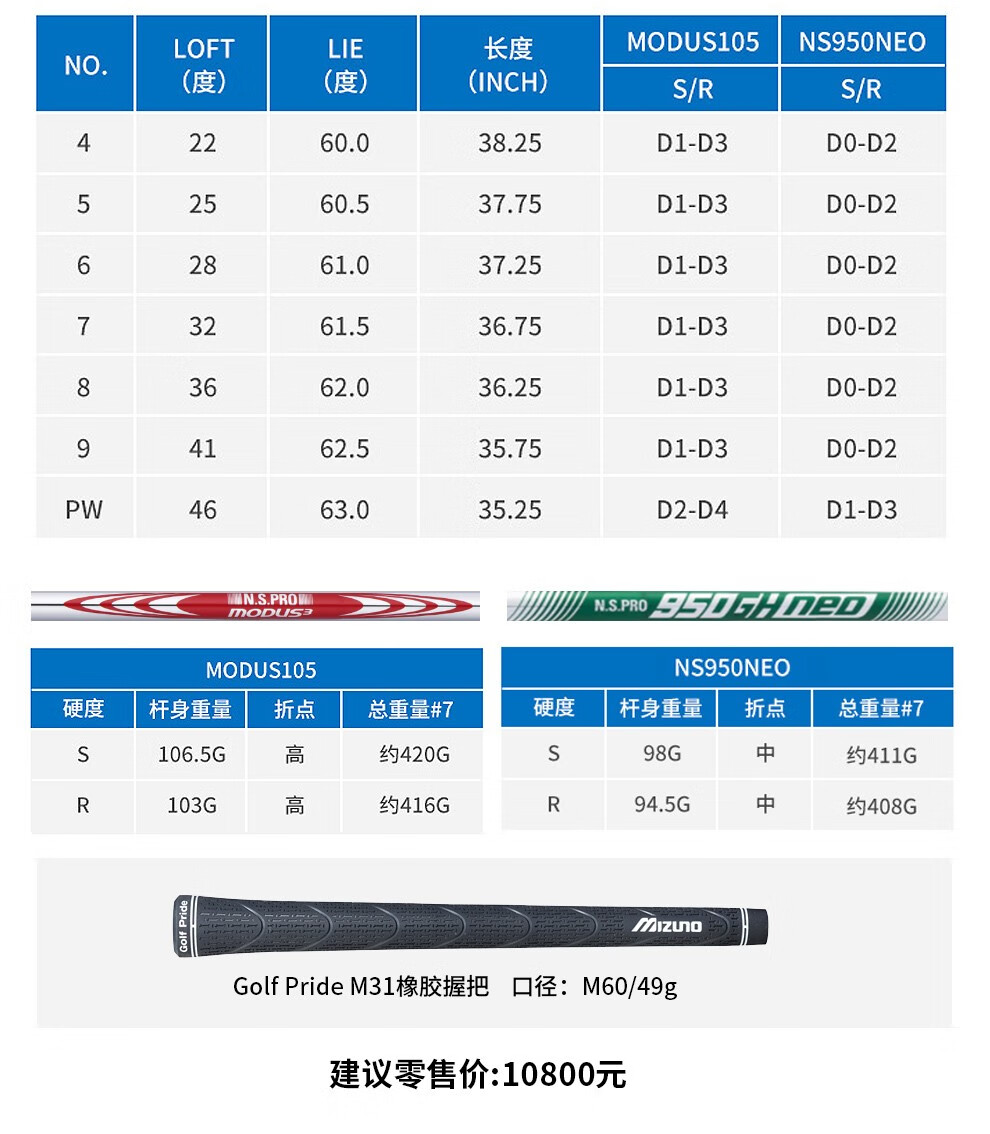 mizuno美津浓高尔夫球杆男士铁杆组mizunopro系列223软铁锻造golf全组