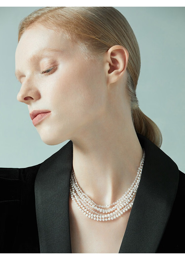 shes茜子配饰品 穆夏 复古多层优雅珍珠项链颈链锁骨链时尚 生日礼物