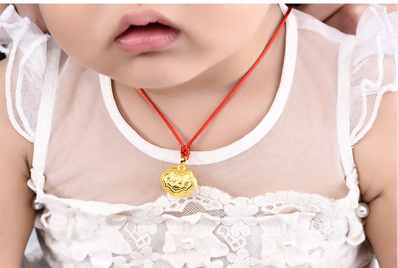 金召玉 金锁长命锁儿童黄金小金锁吊坠婴儿宝宝平安锁男宝宝项链女