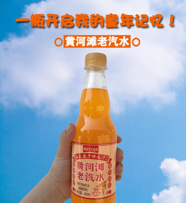 黄河滩老汽水 橙味饮料 碳酸饮料 8090怀旧饮品 480ml*5瓶装【图片