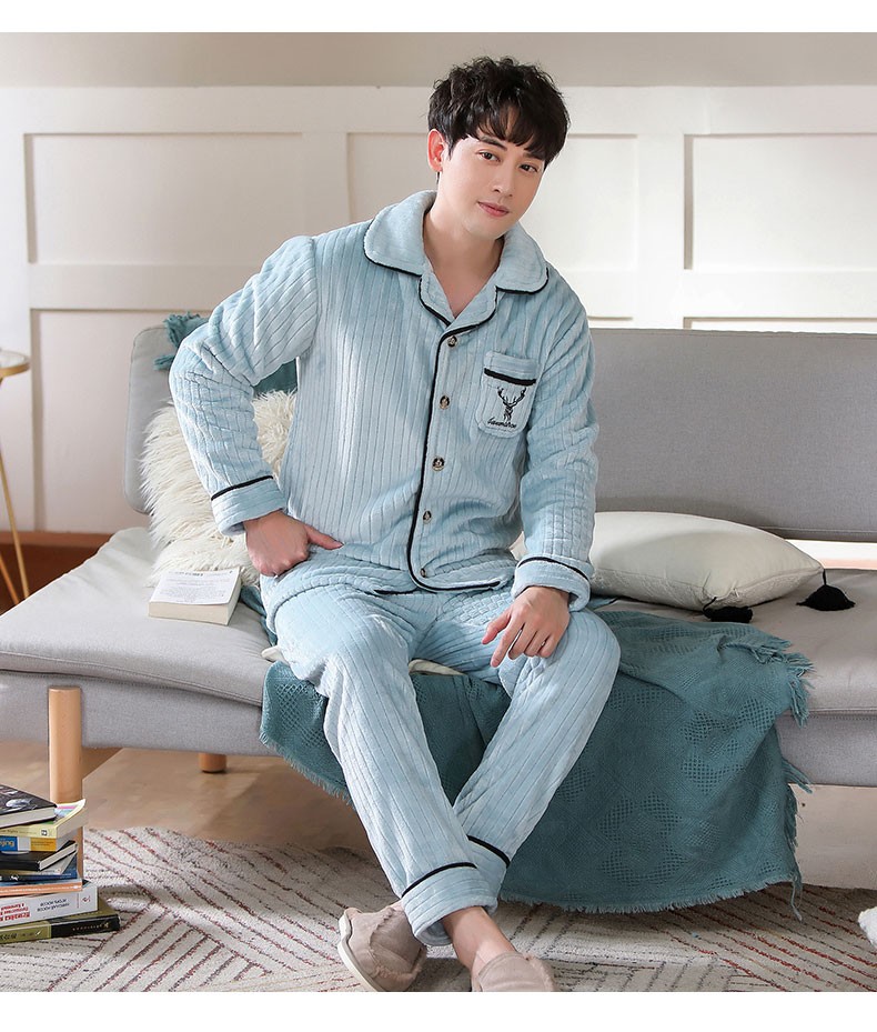 南极人睡衣男冬季新款秋冬长袖大码男士加绒珊瑚绒套装家居服冬加厚