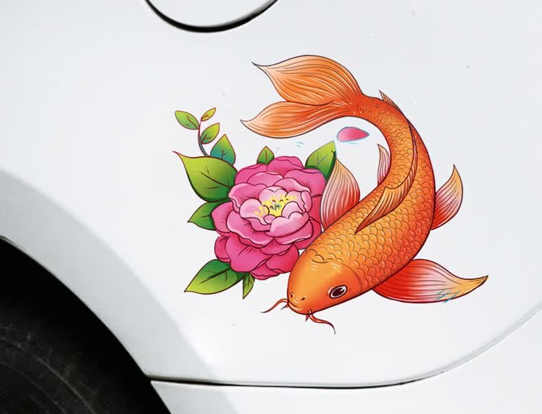 ps鲤鱼车贴创意个性鱼图案贴画车身划痕遮挡遮盖3d立体汽车防水贴纸ty