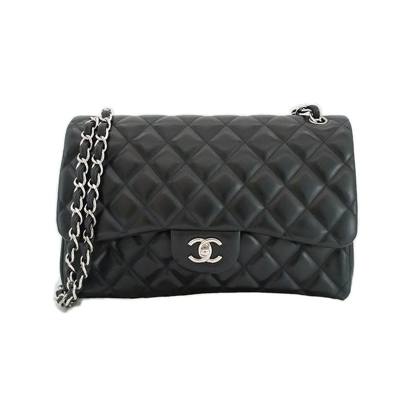 【二手95新】香奈儿chanel cf系列大号黑色 女士单肩斜挎链条包【图片