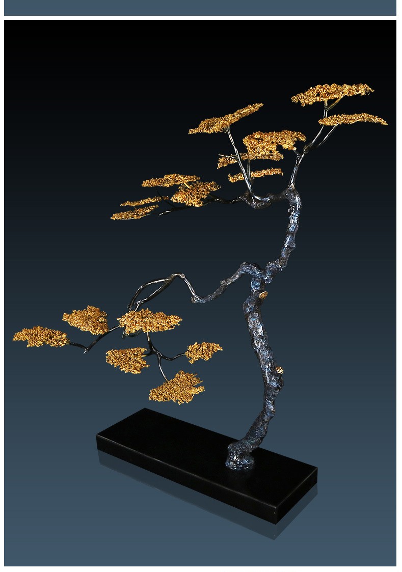 易蓉纯铜松树熔铜艺术品迎客松客厅玄关家居摆件发财树装饰高端送礼