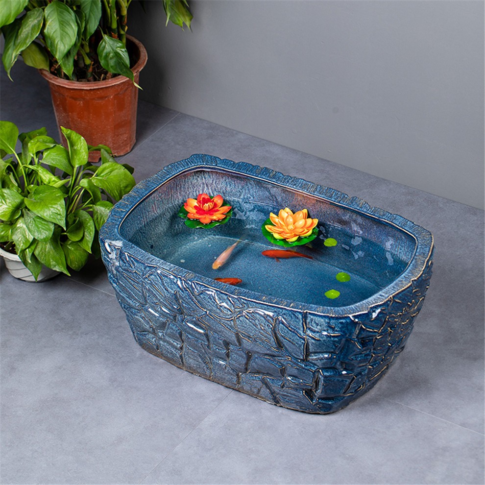 长方形鱼缸乌龟缸景德镇陶瓷金鱼缸清鳉兰寿鱼盆客厅阳台流水鱼缸