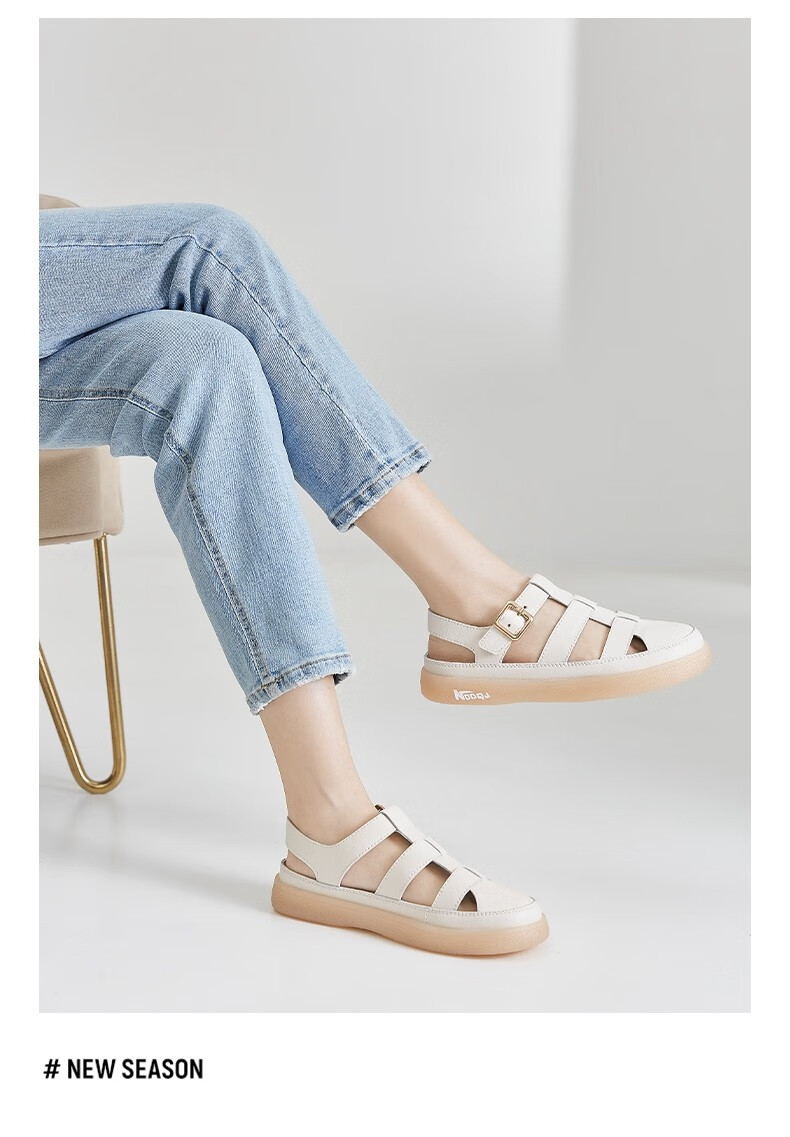 平底编织包头复古罗马鞋 真牛皮果冻底时尚百搭鞋子女 软底舒适休闲