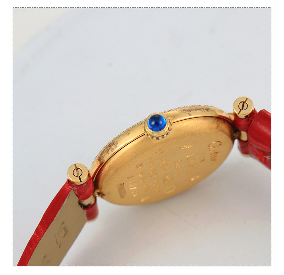 95新卡地亚小包金石英女表24毫米满钻盘后镶钻925镀金瑞士奢侈品腕表