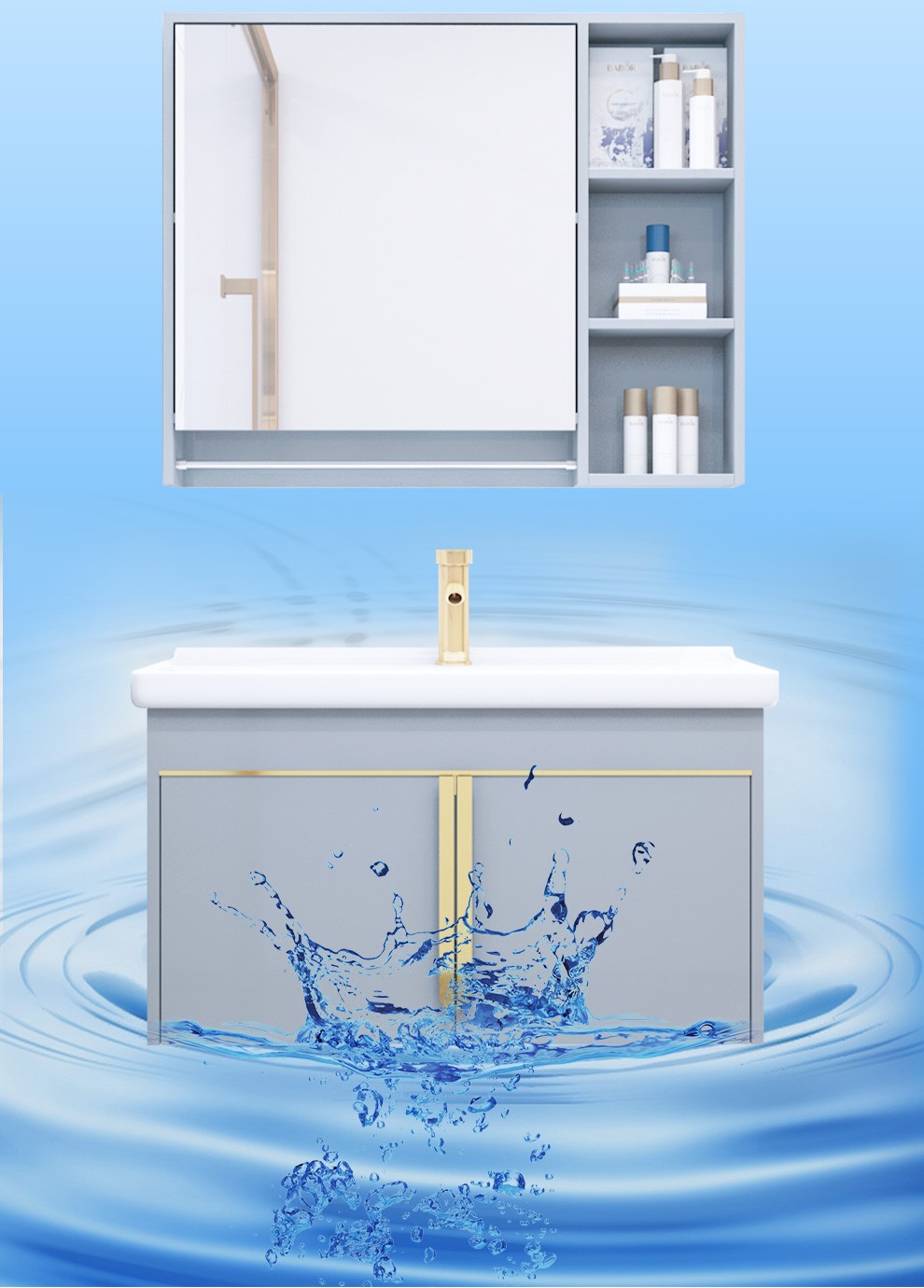 欧帝奴oudinu岩板实木浴室柜镜柜组合浴室智能镜柜套装洗漱台洗手台盆