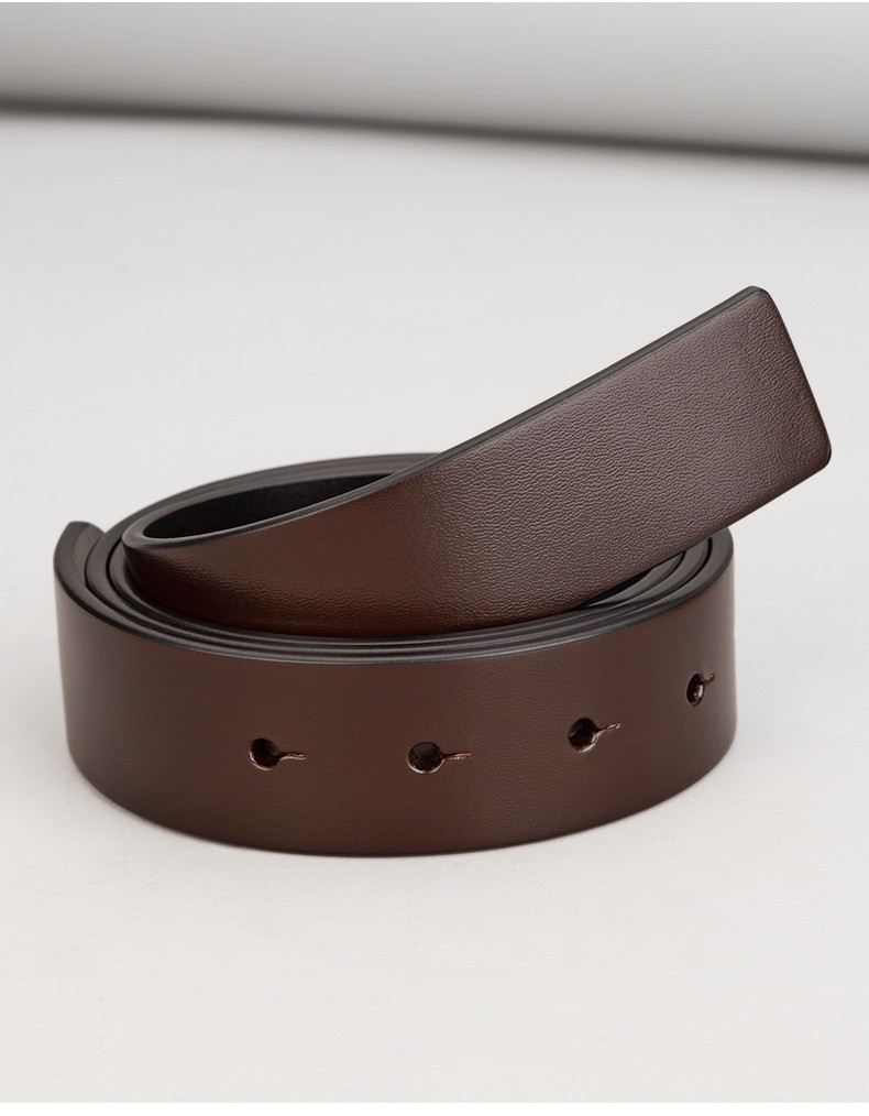 无头皮带男不带头真皮针扣腰带无扣打孔裤带身平滑扣腰带板扣带身黑色