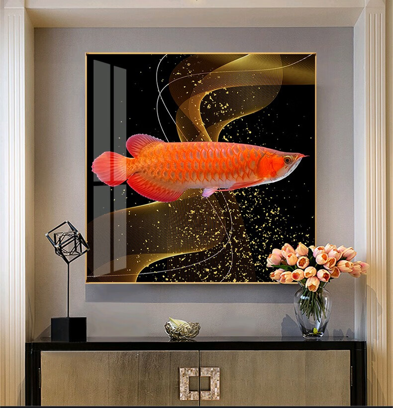 山水颜 招财金龙鱼餐厅装饰画现代简约金龙鱼客厅装饰饭厅壁画轻奢