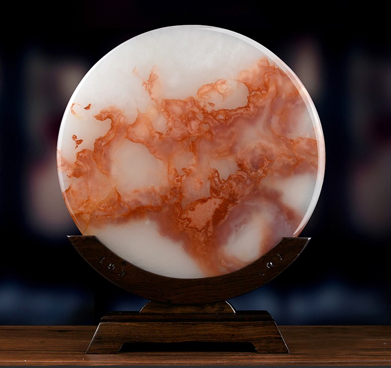 班德拉斯 红花冰玉石平安扣摆件中式客厅玄关酒柜创意乔迁新居送礼物