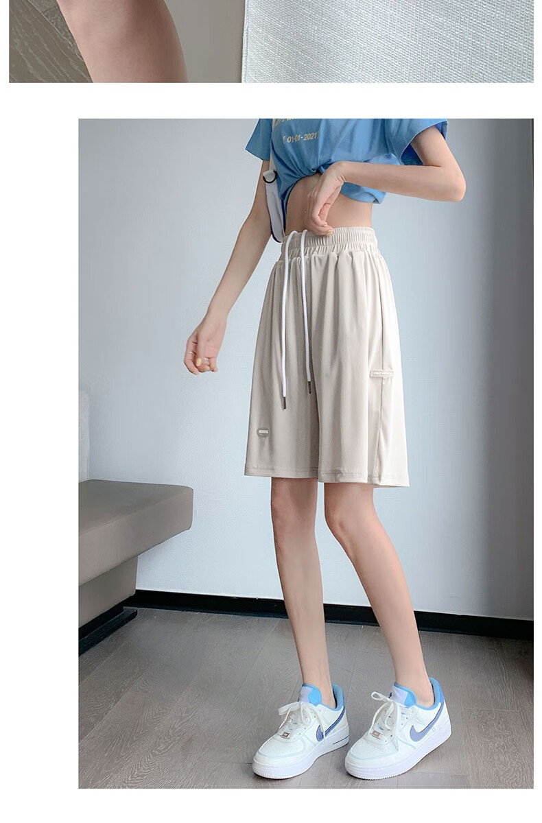 LangSha Ice Silk Shorts for Women, Summer Lightweight High-Waist Loose-Fitting Slimming Wide-Leg Mid-Length Pants, Quick-Dry Casual Sports Knee-Length Shorts 18