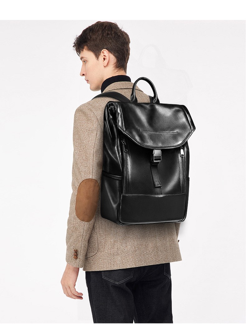 padieoe牛皮男包轻奢大容量真皮双肩包男士背包书包商务出差电脑包