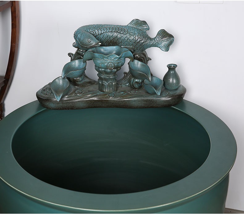 庭院大缸金鱼缸风水招财流水摆件客厅特大号荷花睡莲缸墨绿直径62cm