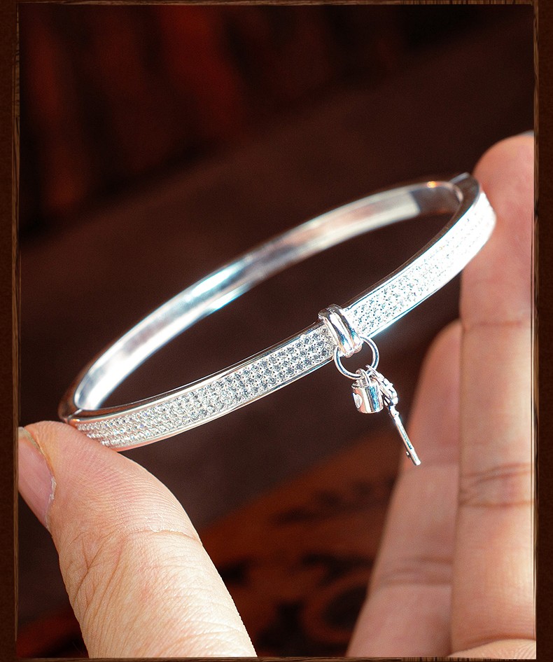 蓝棠泰国佛牌阿赞空撒真诚相爱银手镯送老婆送女友生日礼物真爱手环