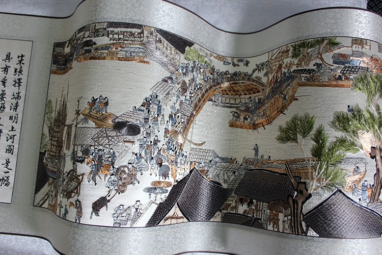 诗华歌迪苏绣清明上河图装饰丝绸画卷轴挂画客厅手工苏州刺绣汴绣湘绣