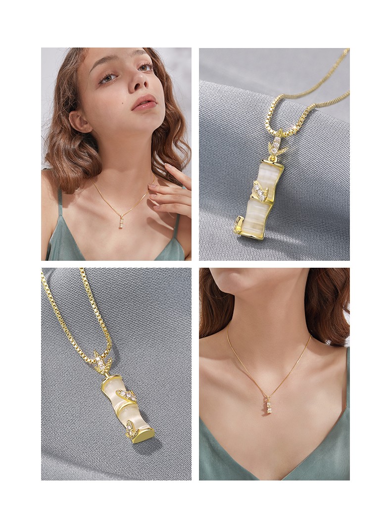 法蔻farcoko轻奢品牌项链女镀14k金人工锆石个性颈链轻奢竹节锁骨链