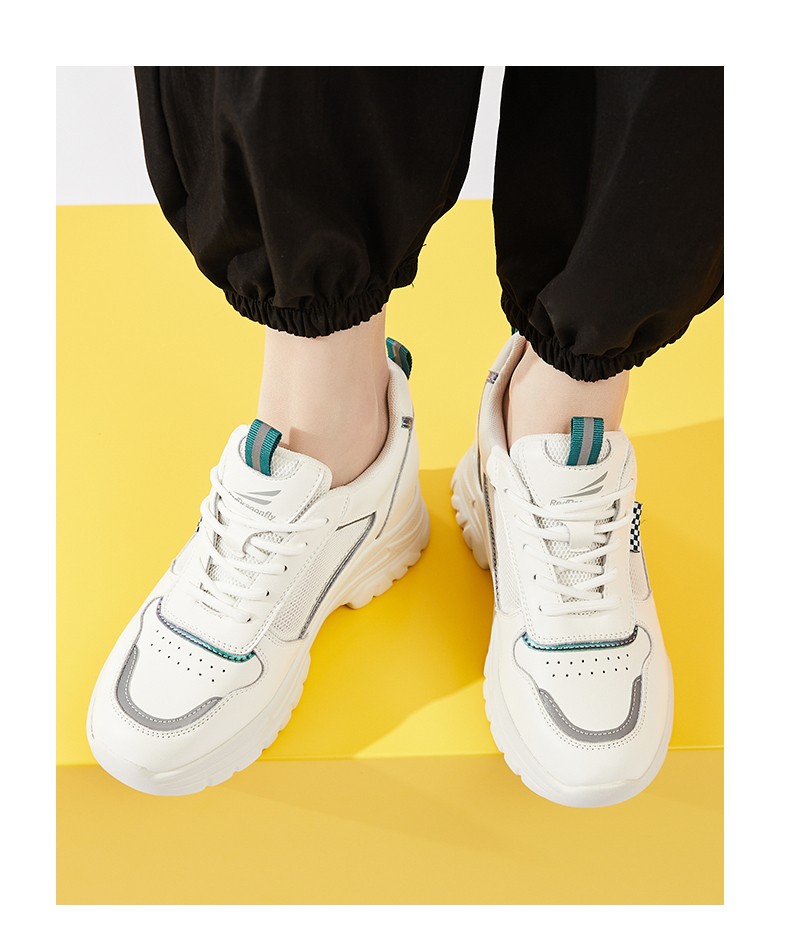 红蜻蜓休闲鞋女老爹鞋2022夏季新款系带圆头松糕厚底软底增高运动鞋网