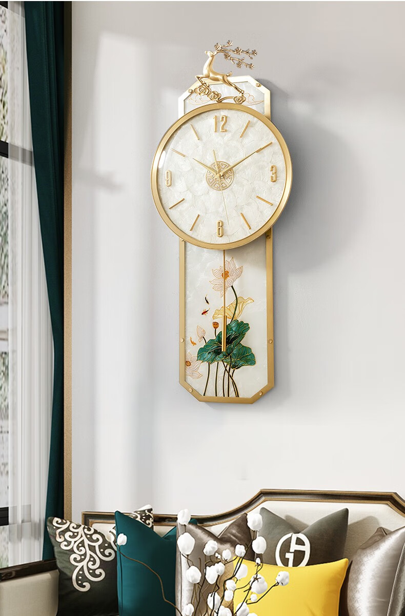 明班轻奢新中式挂钟客厅纯铜现代装饰挂表创意时尚大气中国风钟表挂墙