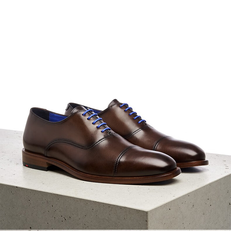 lloyd利来进口轻奢春夏新款时尚商务三接头跳色鞋带手工擦色半皮底