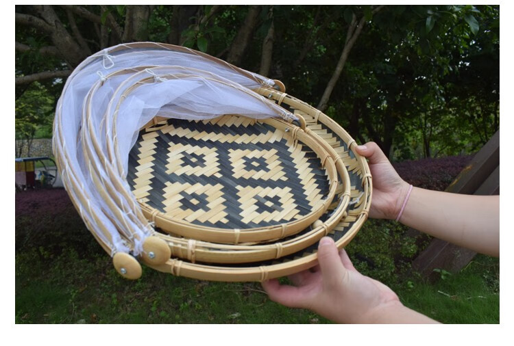 盘晾晒簸箕馒头筐防虫竹制品竹筛子晒干货pdq 长方形大号43*34【图片