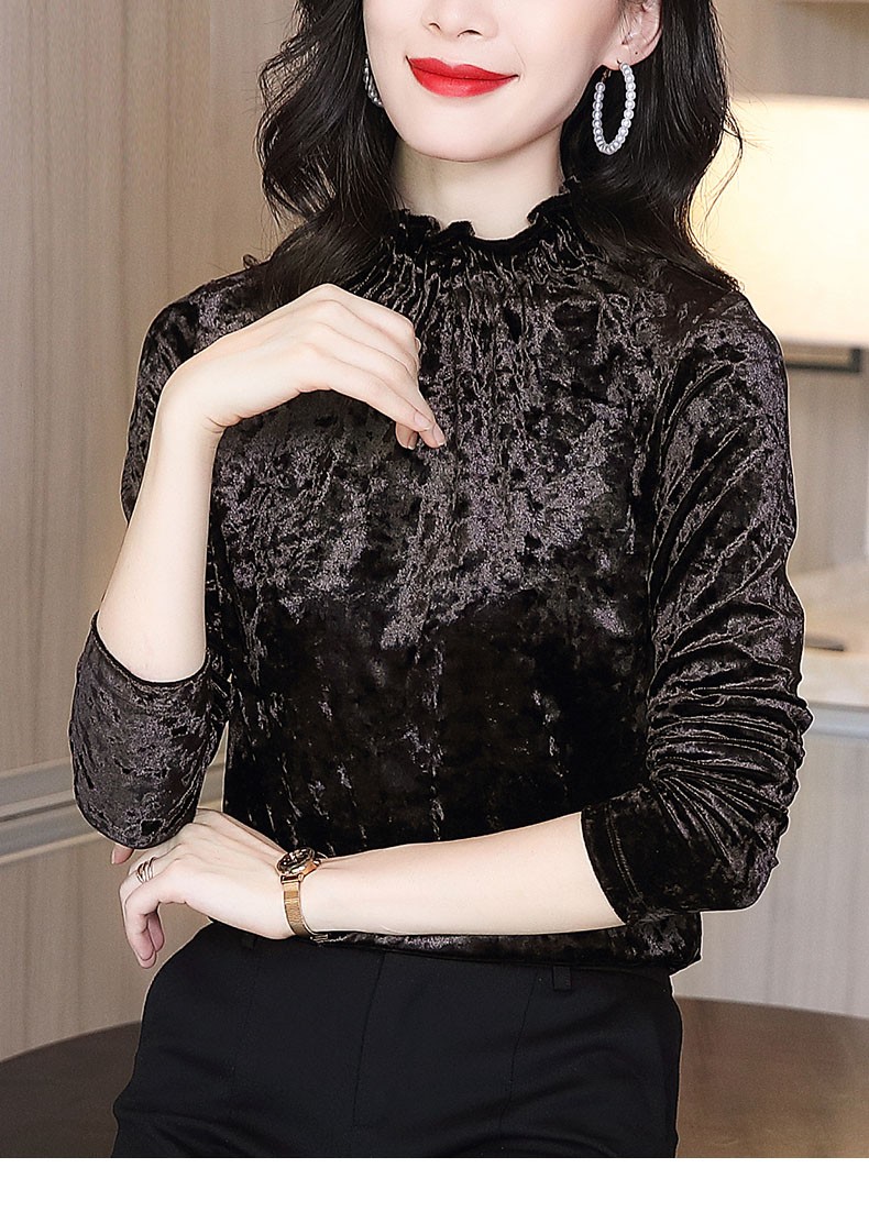 金丝绒打底衫女长袖2020秋冬新款女士t恤小衫内搭气质女人味上衣 粉红