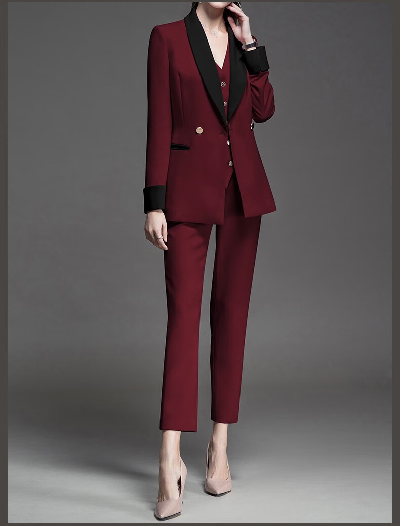 酒红色西服套装女秋冬时尚气质显瘦工装主持人职业正装新款工作服西装