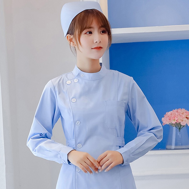 2022新款护士服长袖女偏襟娃娃领冬装短款短袖分体套装蓝色牙科口腔
