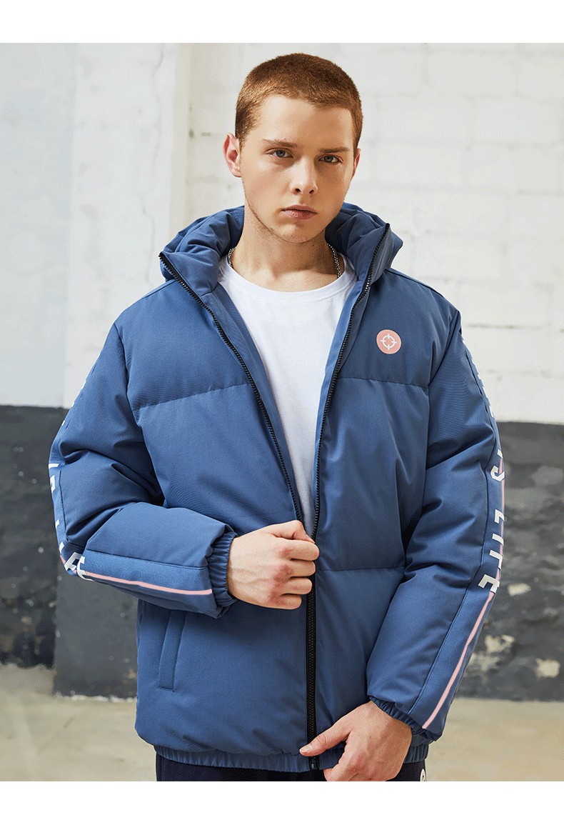 准者连帽羽绒服秋冬新款男女短款防风拉链保暖运动休闲冬季外套雾霾蓝