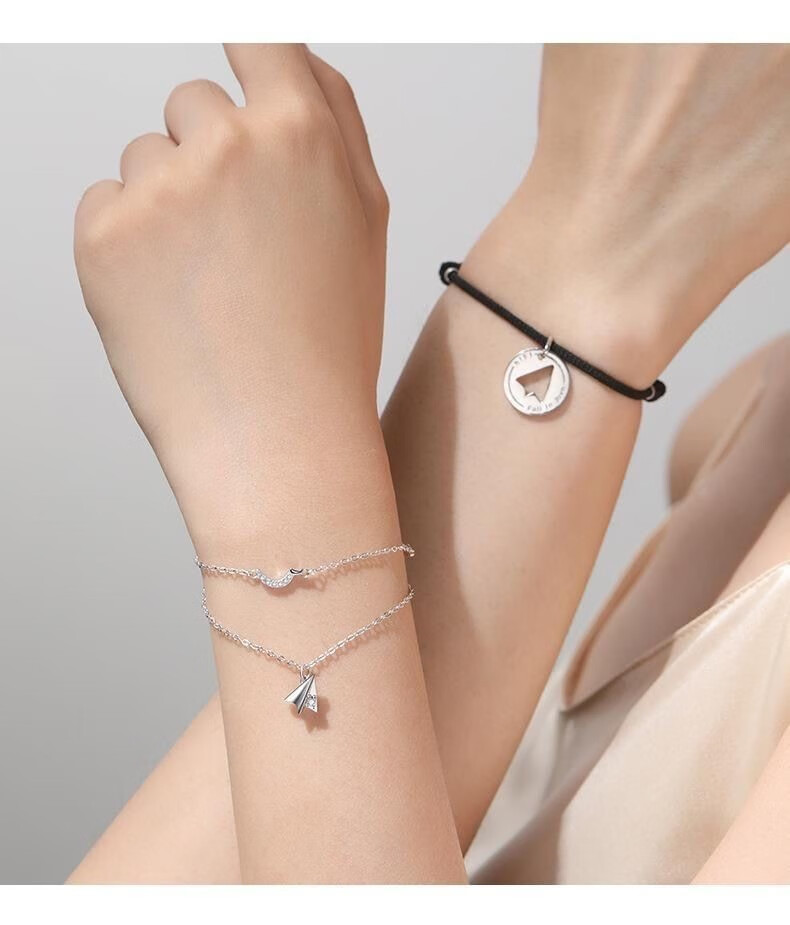 鹿凌青纸飞机情侣手链ins不掉色一对编织异地恋手环学生定情送女友送