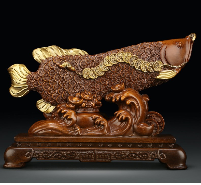 家居装饰客厅电视酒柜工艺品店铺开业礼品 小号招财龙鱼木纹色