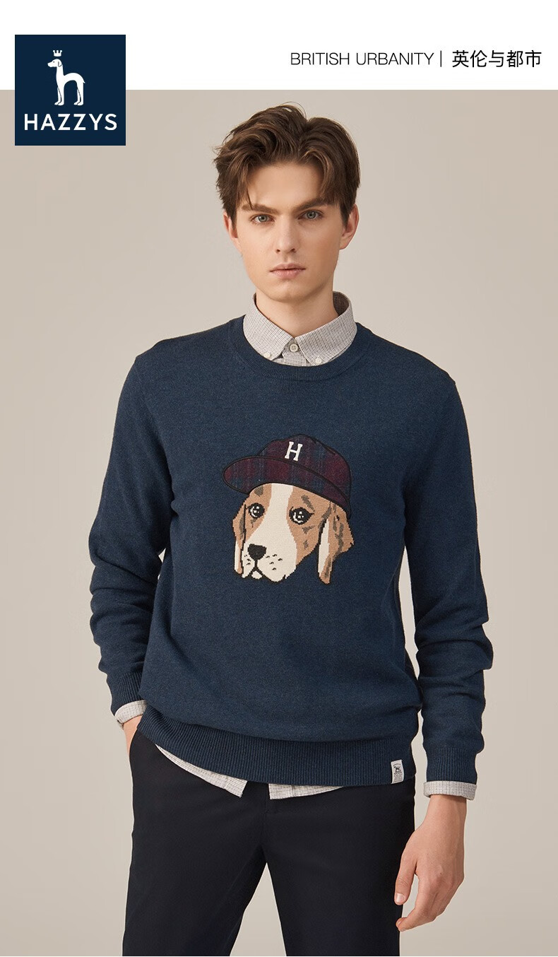 【phiz系列】哈吉斯hazzys 秋冬羊毛衫男活力田园风明快舒适针织衫ab