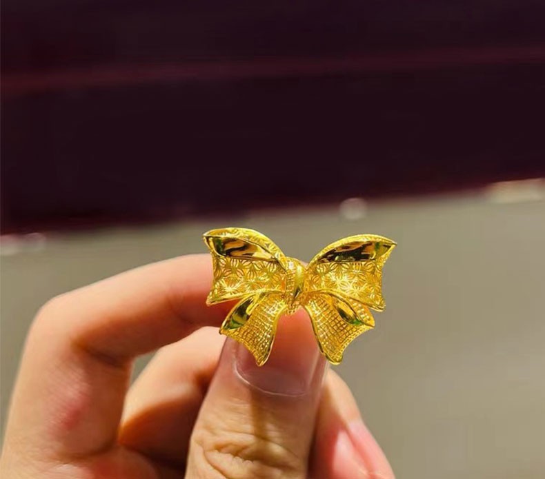 鑫徕帝珠宝黄金戒指女足金999花丝镂空蝴蝶结金戒指网红款时尚黄金