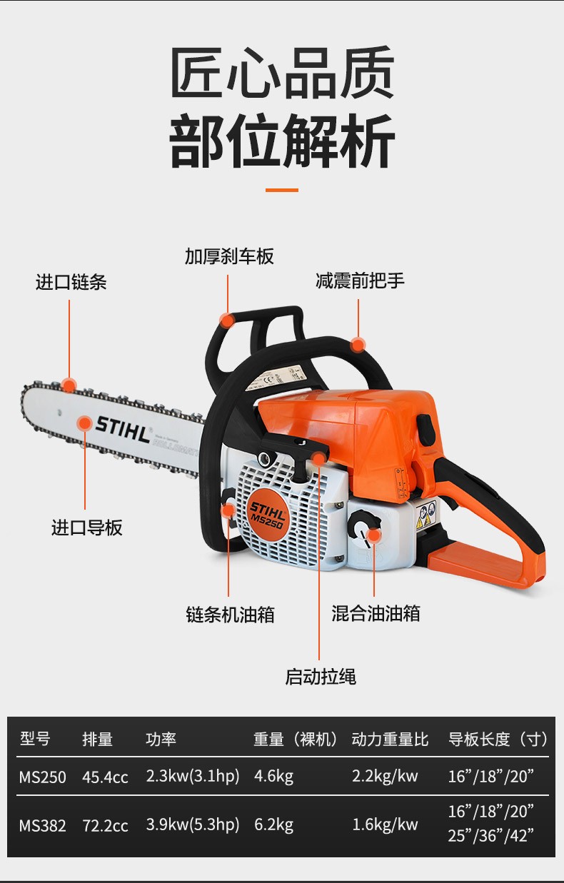 stihlms170/180/251/382进口油锯汽油锯伐木锯 ms251-18寸