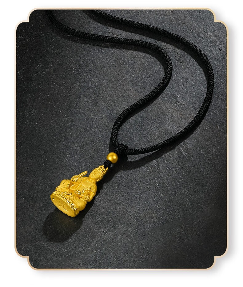 老凤凰999足金生肖佛文殊菩萨护身符兔属兔吊坠黄金项链男士硬金本命