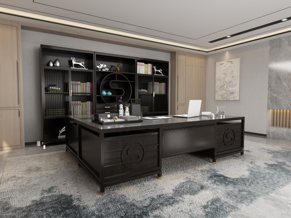 壹设新中式老板办公室实木办公桌组合中式总裁桌总经理办公室简约大