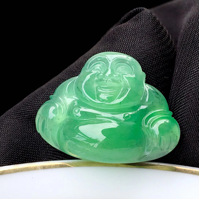 月亮翡翠 满绿佛公翡翠吊坠缅甸天然翡翠男女款玉坠珠宝项链挂件玉佩