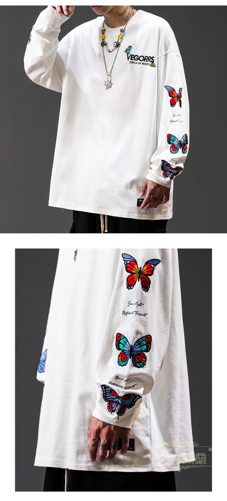 佩桑轻奢品牌蝴蝶刺绣卫衣男2020秋季新款国潮牌街头嘻哈宽松打底衫