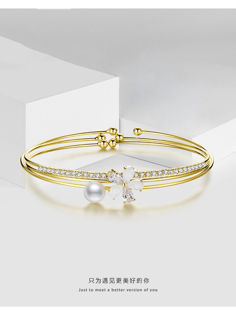 劳拉图轻奢品牌2022年新款花朵开口手镯女轻奢高级感时尚镯子简约优雅