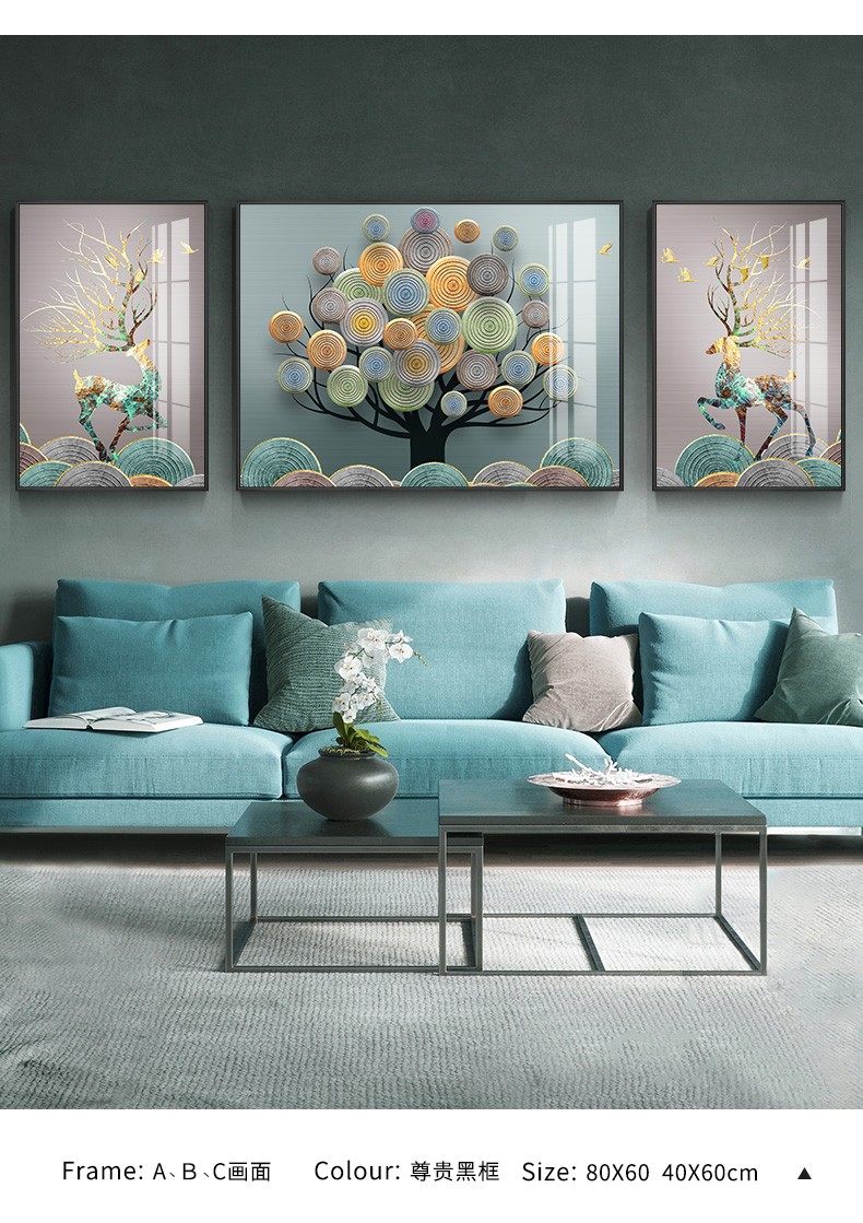 sixpoetry北欧客厅装饰画沙发背景墙挂画美式三联画现代简约轻奢壁画