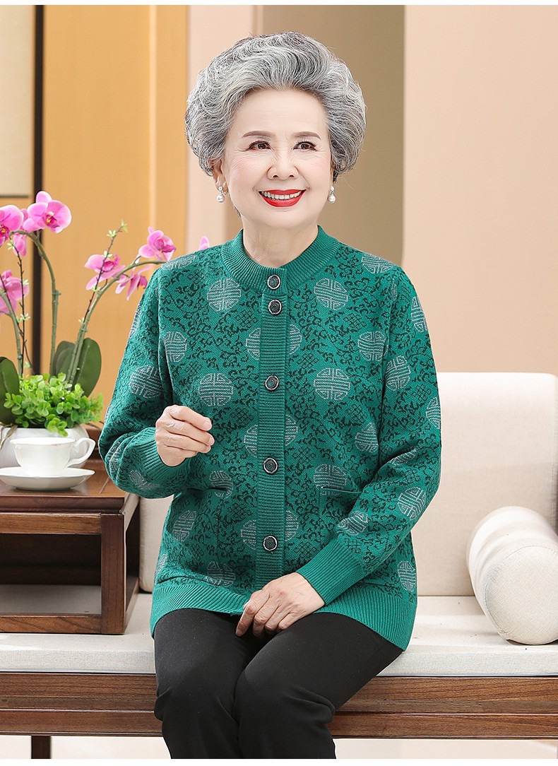 洛凌中老年人女装春秋针织外套奶奶装秋冬毛衣开衫老人衣服妈妈装老