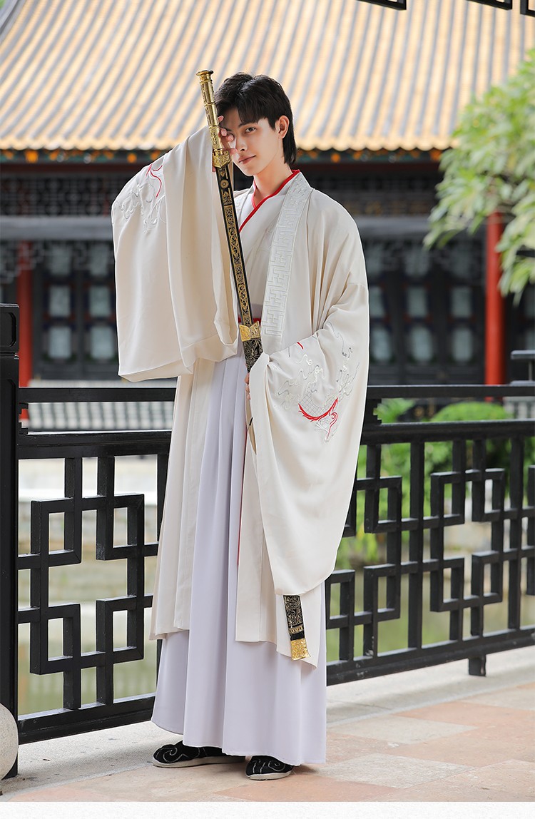 汉服男古装长袍全套中国风龙纹原创武侠古风书生加大码学生演出服